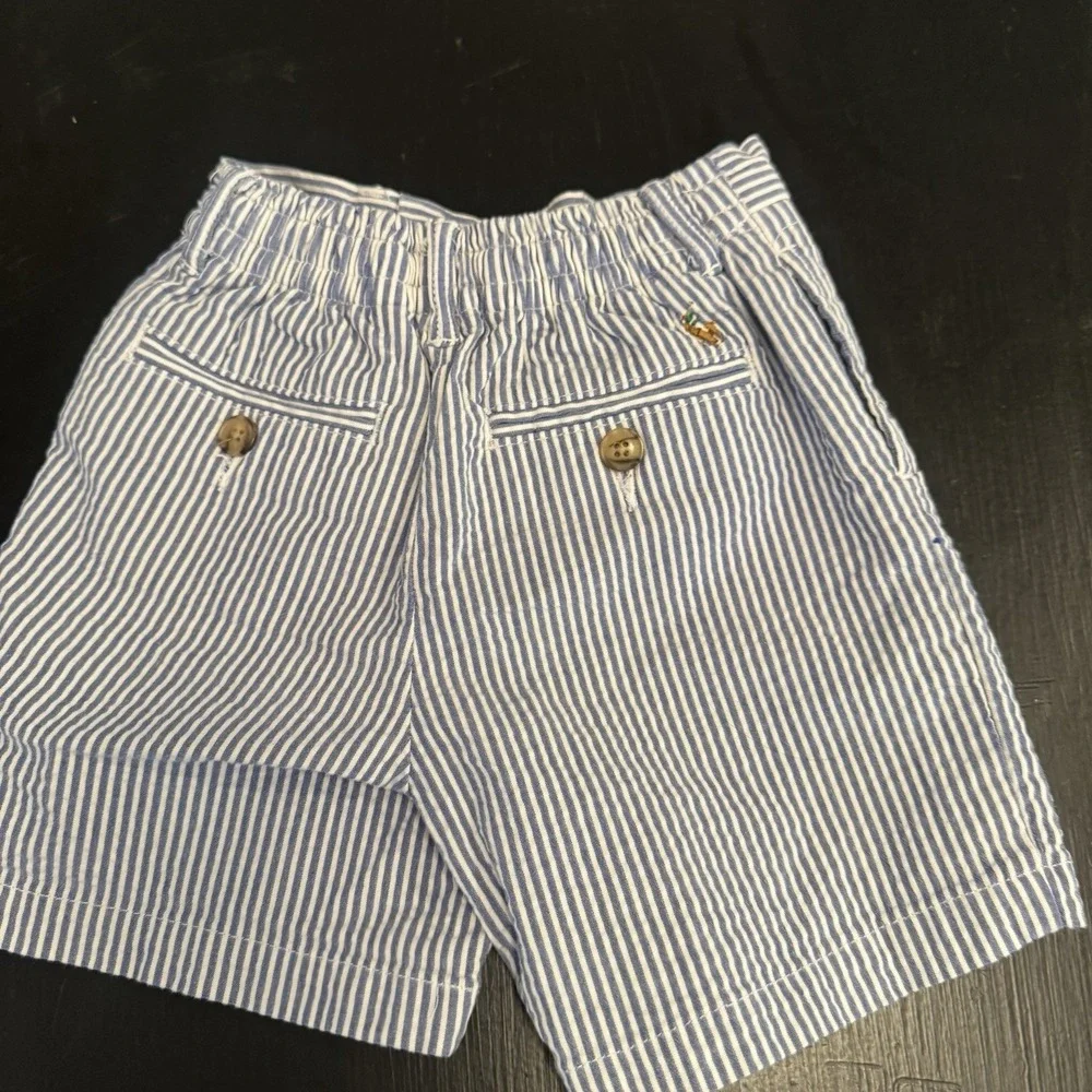 Ralph Lauren Unisex Baby 24M Blue White Striped Seersucker Shorts Nautical Beach